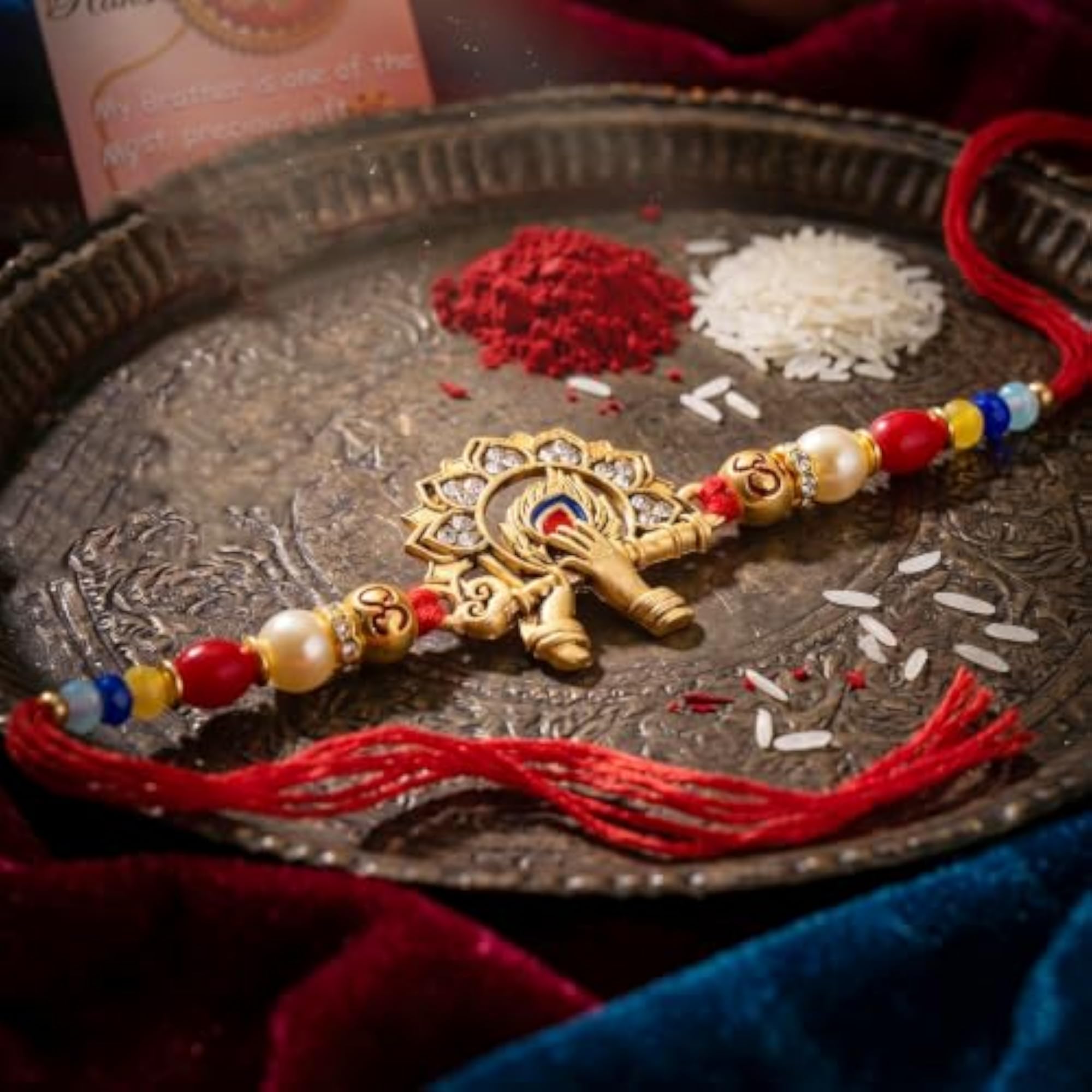 Krishna Flute & Peacock Rakhi Set for Brother, Festive Gift