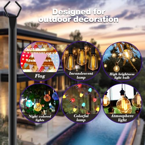 Image of zoegi 8 Pack 10Ft String Light Poles,Light Poles for Outside Lights with Fork,Outdoor Brackets Hanging Lights,Metal Stand for Deck Patio,Backyard,Wedding,Deck,Party