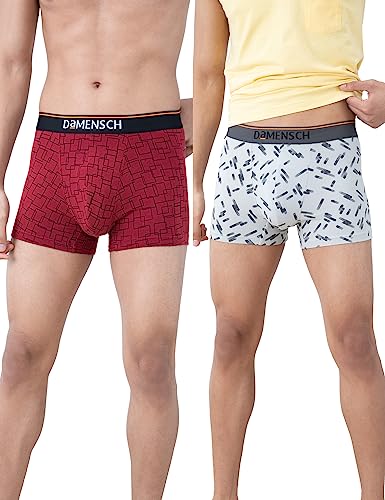 Image of DAMENSCH Regular Fit Printed Cotton Blend Trunk Underwear Anti-Bacterial Moisture Wicking Breathable Microfibre Waistband Deo-Cotton Trunks for Men