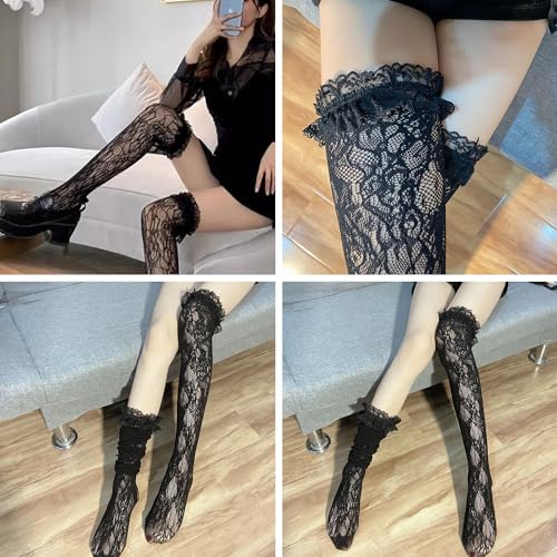 Image of Thigh High Stockings with Bow, Santa Accessory Y2K Fishnet Socks with Lace Brim Lingerie Tights for Women