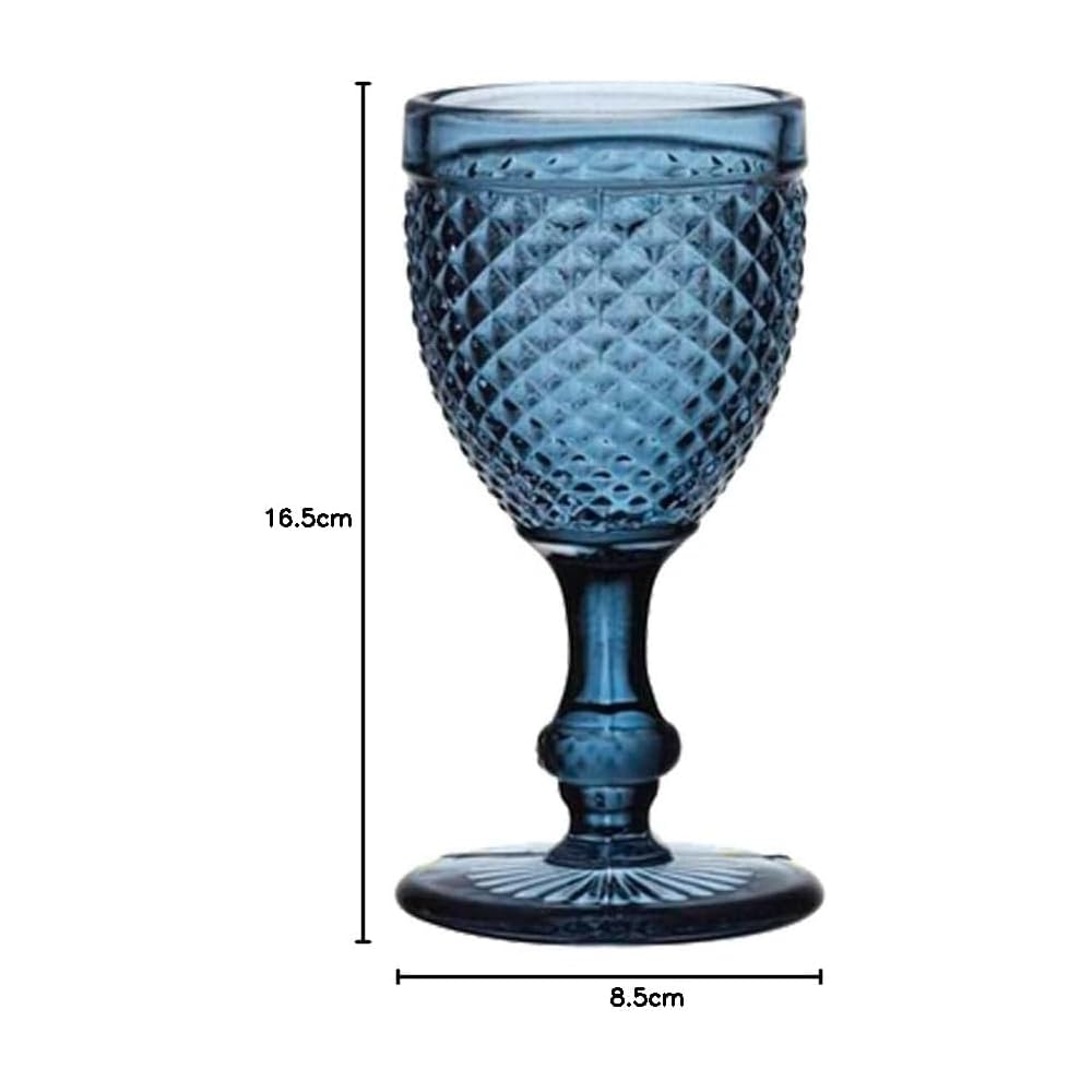 Copa de Cristal Tallado Picos en Color Azul Set 6 Unidades