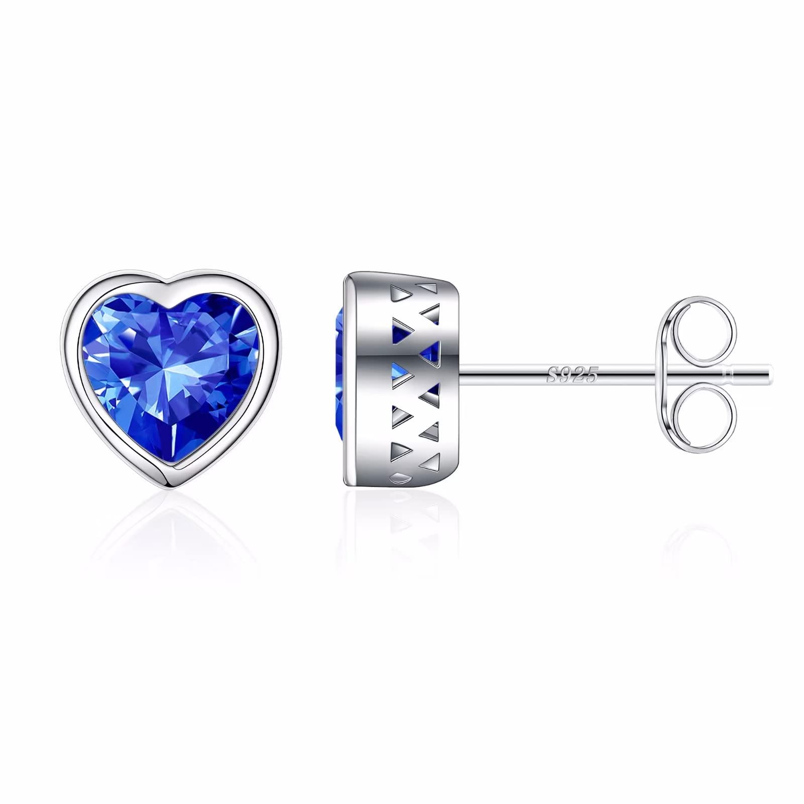Iefil S925 Sterling Silver Heart Birthstone Stud Earrings for Women Mothers Day Gifts Earrings