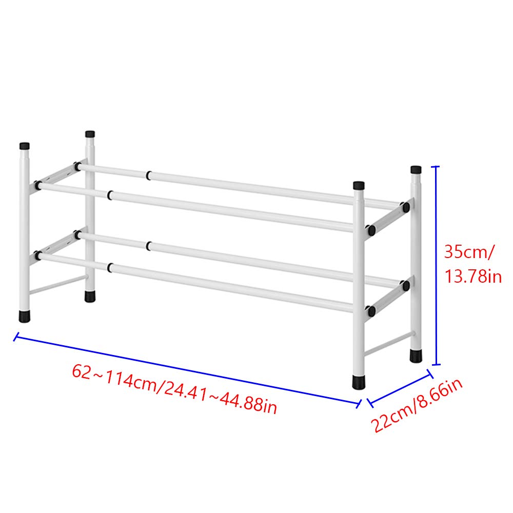 TZAMLI Étagère à chaussures extensible à 2 niveaux pour ranger jusqu'à 12 paires de chaussures, étagère de rangement empilable pour couloir, 60 ~ 110 x 22 x 36,5 cm (blanc, 2 rangées)