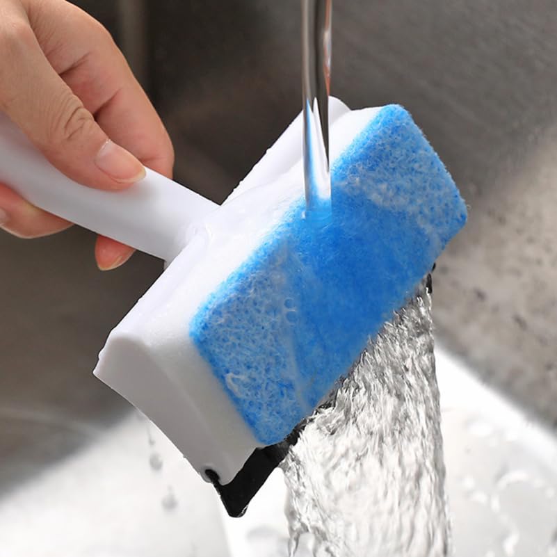Image of Baluue Double-Sided Window Cleaner 2-in-1 Squeegee and Scrubber Sponge for Car Windshield Mirrors and Shower Tiles 7.28 Inch Handheld Glass Cleaning Brush