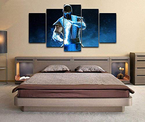 LLJFHRH New Creative Gift 5 Panel Canvas Wall Art Canvas Prints 5 Pieces Modern Home Living Room Decoration Bedroom Decor Framed Hd Print Poster Mortal Kombat Sub-Zero Poster