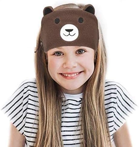 Laelr Kids Headband Headphones Soft Fleece Wireless Bluetooth Headband Headset with Built-in Microphone Voice Prompt Hi-Fi Stereo Super Bass Music Sleep Eye Mask for Travel and Sleeping(brown)