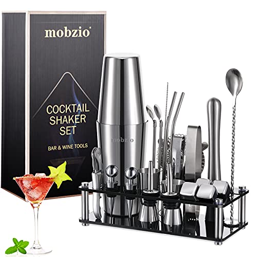 Cocktail-Shaker-Set, Barkeeper-Set, 23-teilig, Boston-Shaker-Werkzeug-Set mit Ständer, Getränkemixer, Martini-Shaker, Bartending-Kit, Barkeeper-Werkzeug-Set, Mobzio-Barzubehör für die Hausbar Cover