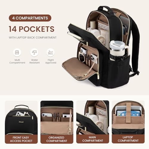 Image of LOVEVOOK Laptop Backpack for Women with Pouch Pocket for Large Capacity Cup,18 Inch Teacher Nurse College Work Backpack Purse,Waterproof Laptop Bag Computer Back Pack for Travel,Black+Wicker pattern
