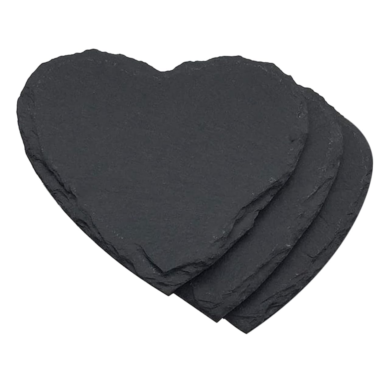 SECFOU Plato de Pizarra en Forma de Corazón Negro 4 Pulgadas, 3 Piezas | Piedra Natural, Estilo Europeo Rústico, para Hotel y Restaurante Occidental