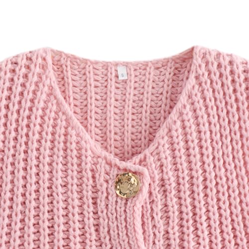 Image of UAURORAO Women Chunky Sweater Vest Button Down Crochet Cable Knit Cardigan Sleeveless Open Front Knitted Crop Waistcoat