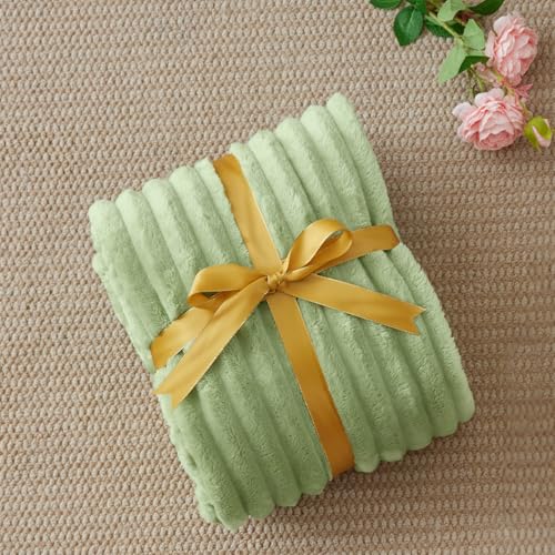 Image of BEDELITE Ribbed Sage Green Throw Blanket for Couch, 50 inchx60 inch