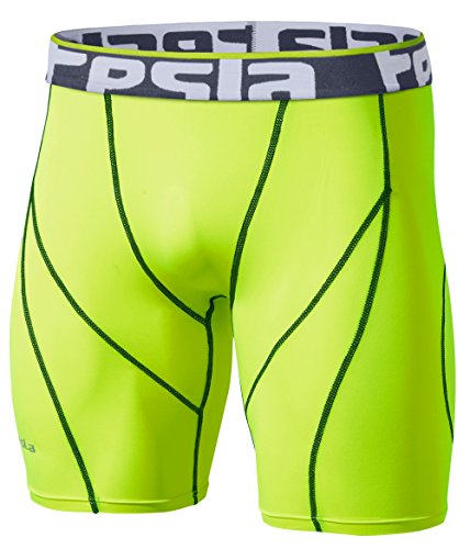 TSLA Men's Athletic Compression Shorts, Sports Performance Active Cool Dry Running Tights, Zero Neon Yellow, Medium