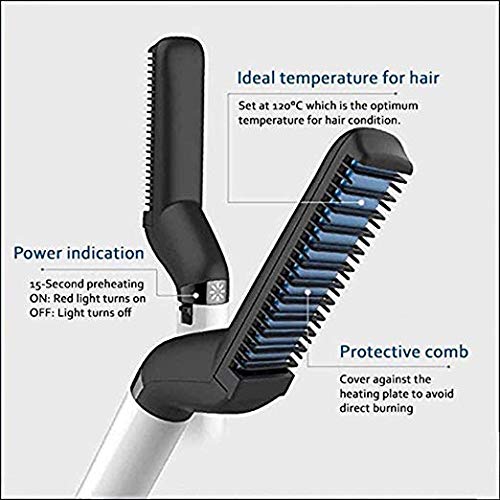 Cutie Academy Ionic Beard Straightening Comb - Detangling & Volumizing & Styling Beard Straightening Brush for Men - Portable Heating Beard Straightener with Anti-Scald Feature