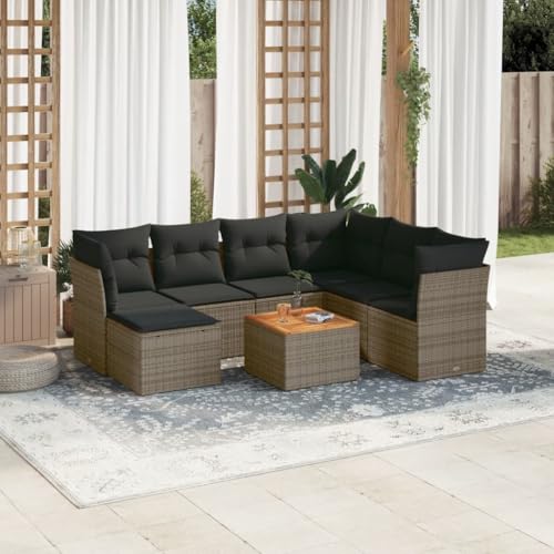 QJBSAVVA 8-teiliges Gartenmöbel-Set aus grauem Poly-Rattan mit...
