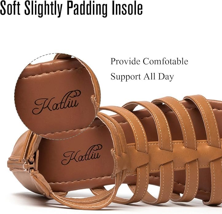 katliu Women's Gladiator Sandal Strappy Flat Sandals Two Ankle Buckle - Image 4