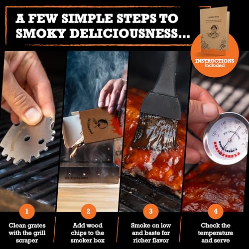 Wood Smoked BBQ Grill Set | 12 Pcs Grill Kit | Smoker Box BBQ Gifts for Men | Smoked Meat Accessories & Grilling Gifts for Men | Unique Barbecue Gifts for Smoker Grill Enthusiasts | BBQ Accessories
