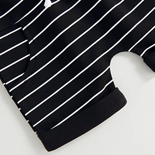Sduydiosy Toddler Baby Boy Clothes Summer Short Sleeve Crew T Shirt Tops With Striped Shorts Infant Boy Casual Outfits (Black, 12-18 Months) #TOP6