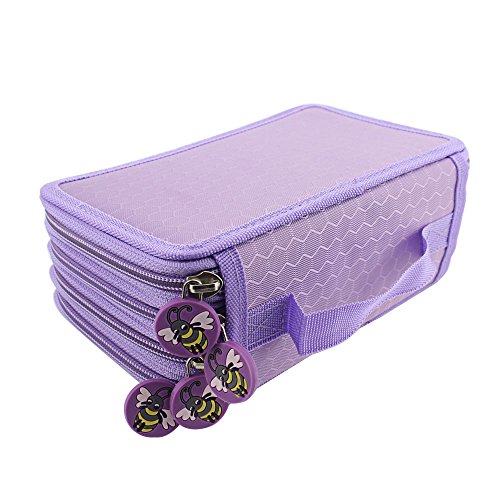 Huhuhero 72-Slot Purple Multi-Layer Pencil Holder Organizer Colored Pencils Pouch Stationary Box Portable Makeup Cosmetic Case Bag with Zipper for Girls Adults for Art School Office Travel