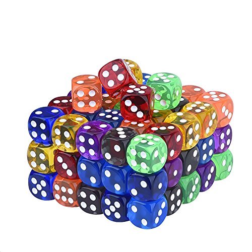 Blulu 6-Sided Games Dice Set, Colored Dice With Black Velvet Pouches For Playing Games, Like Board Games, Dice Games, Math Games, Party Favors And More (100 Pieces Multicolored A, 16 Mm) #TOP2