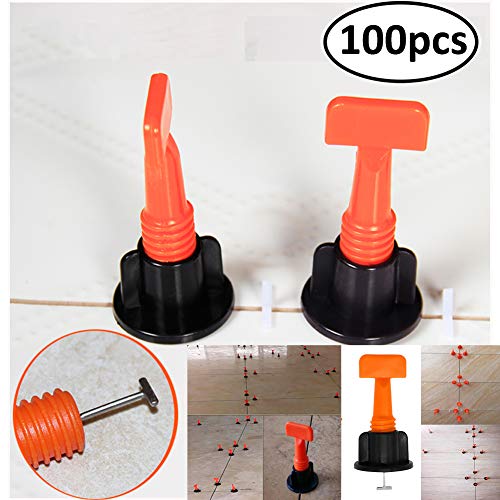 iRookie 100pc Reusable Tile Leveler Spacers with Special Wrench - Tile Leveling System for Floor and Wall Construction -T Shape Levelling Shim Flooring Alignment Leveller -Tile Positioning Tools Set