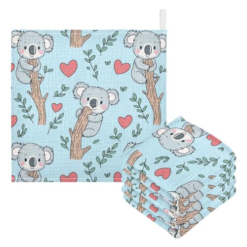 vvfelixl Baby Muslin Washcloths Cute Koala Climb Baby Burp Cloths Cotton Babys Face Towel for Newborn Infants Boys Girls Soft and Absorbent 11.8 X 11.8 in, 3 Pack3