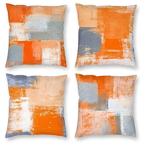 HOSTECCO Orange Pillow Covers Pack of 4 Grey Abstract Throw Pillow Cases Abstract Modern Decorative Cushion Covers for Sofa Couch Car 45x45 cm Cover