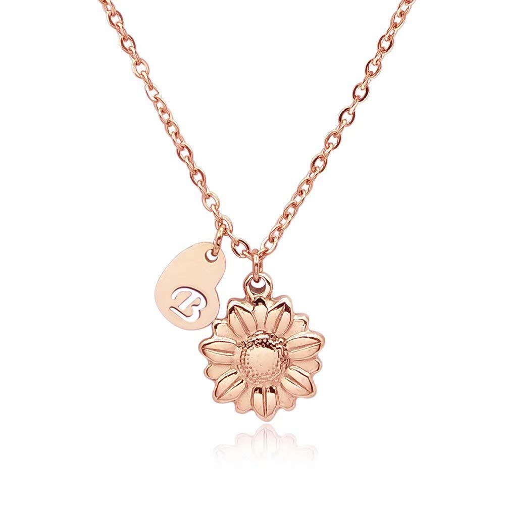 Sunflower Daisy necklace Garden Flowers Y Necklace Gardener Jewelry Stainless Steel Heart Shaped Initial Letters A-Z