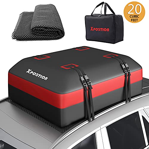 XPORTION Rooftop Cargo Carrier,20 Cubic Feet Car Roof Bagï¼ŒWaterproof Rooftop Cargo Carrier Bag for All Cars with/Without Rackï¼ŒContains Non-Slip Mats, Reinforcement Straps, Hoor Hooks