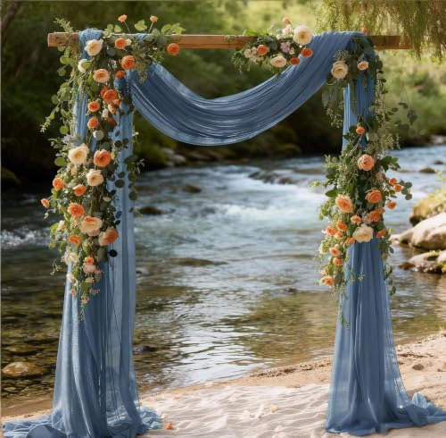 Image of Dusty Blue Wedding Glitter Arch Draping Fabric 1 Panel 29 inch x 6.5 Yards Sheer Backdrop Curtain Drapery for Summer Wedding Ceremony Birthday Party Indoor Ceiling Decor