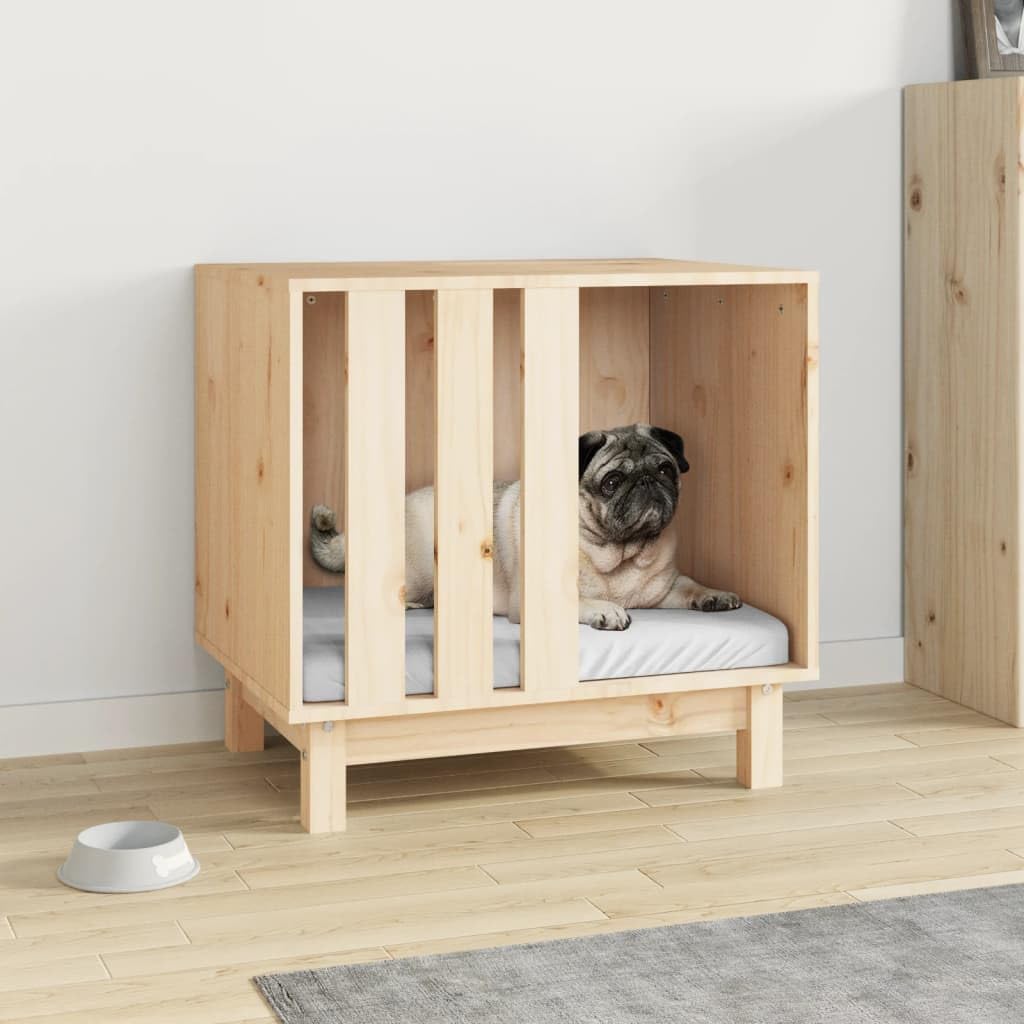 Niche pour chien 60x45x57 cm en bois de pin massif avec lit confortable