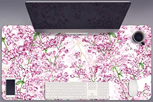Sous-main de bureau vinyle protège-table motif fleurs lilas 90x45cm