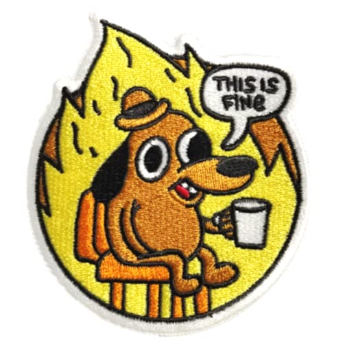 This Is Fine Dog Patch, 3 Inches Funny Cute Meme Patch - White Edge - Iron On/Sew On - Cute Applique For Jackets, Jeans, Clothes, Backpacks, Tote Bags #TOP11