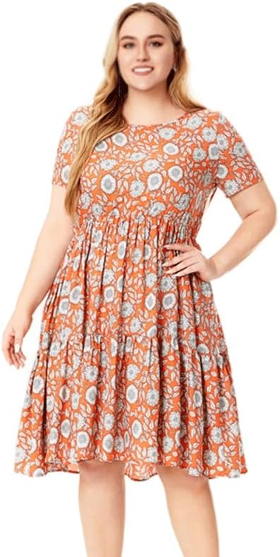 JSEIAJB Floral Print Viscose Casual Mide Dresses for Women Seaside Holiday Dress