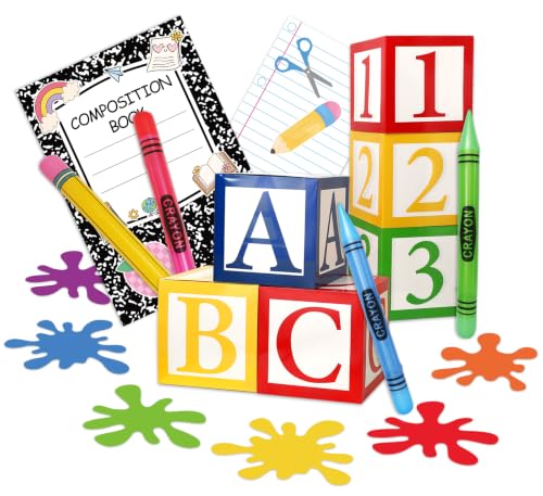 JarThenaAMCS 19 Pcs 43.3'' Giant Back to School Decorations School Theme Party Decor ABC Alphabet Party Favor Box Large Colorful Inflatable Pencil Crayon Balloons for Celebration Birthday