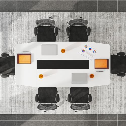 Tribesigns 6FT Conference Table, 70.86L x 35.43W x 29.52H Inches Boat Shaped Meeting Table, Modern Seminar Table for Office Meeting Conference Room (6ft, White & Black) - Thumbnail 7
