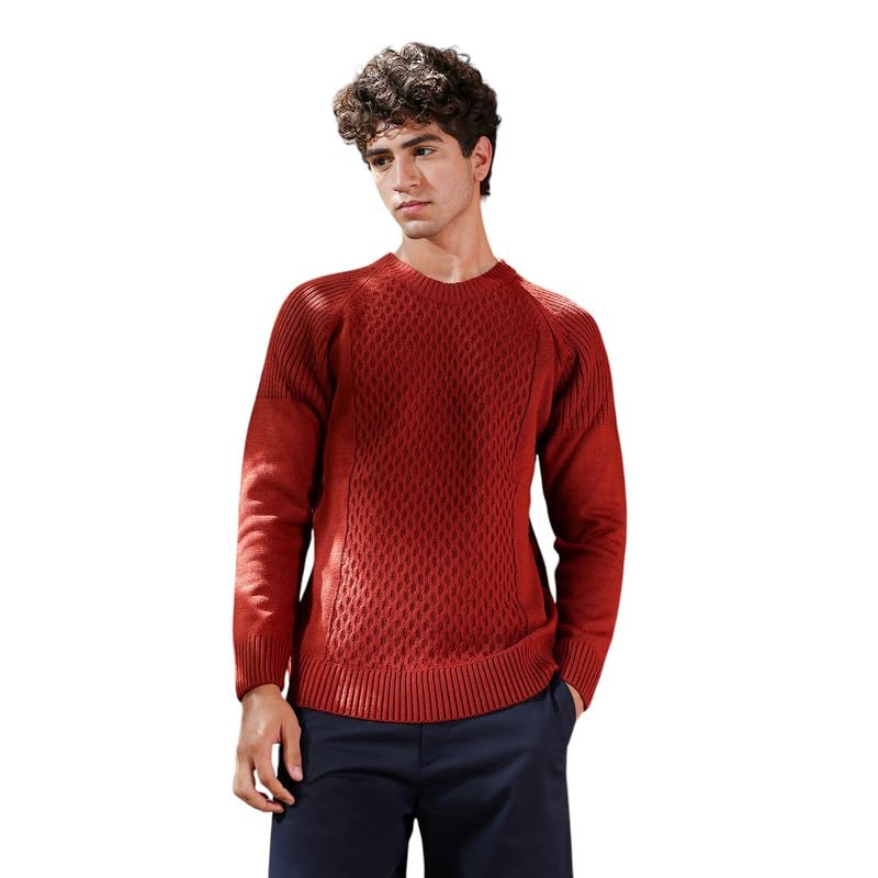 cahoot Men's Sweater | Round Neck, Ribbed Cuff Sleeves, Pull On Closure, Ribbed-Straight Hem | Solid Jacquard for Casual-picture-22