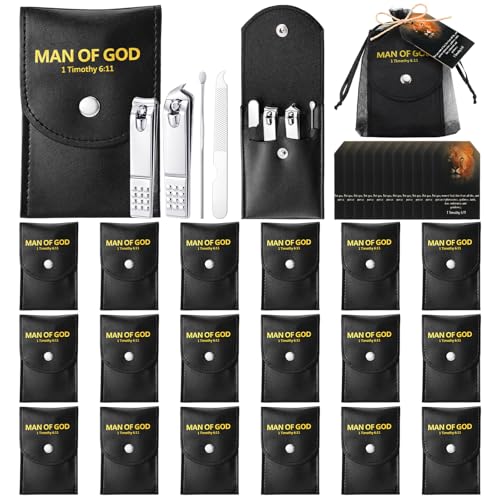 CraftyDream 24 Set Man of God Gifts Bulk Christian Manicure Set Mini Nail Clippers Travel Grooming Nail Kit Professional Stainless Steel Pedicure Tools with Bags Cards Father Day Gifts for Men Church