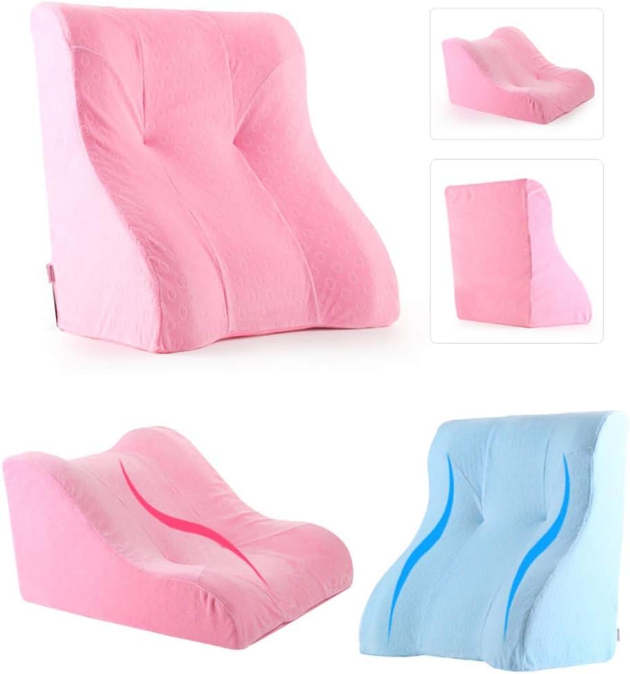 Memory Foam Bed Wedge Pillow Washable Cover Elevated Support Cushion Acid Reflux Lower Back Pain Heartburn Snoring (Color : Pink Size : 60x55x35cm) (Blue+White 60x55x35cm)