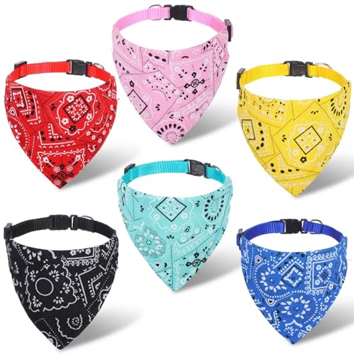 HaiFafafaing 6 Pcs Cat Tie Collars with Removable Bow Tie Cat Bandana Adjustable Fabric Collars for Cats Kittens Puppies and Small Dogs