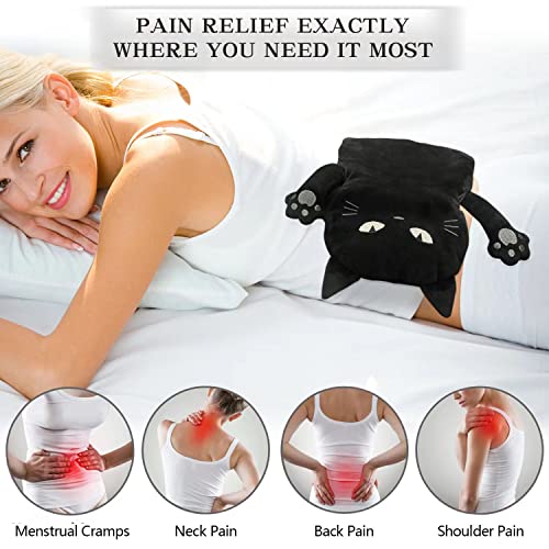 Image of Microwave Heating Pad for Pain Relief, 17 inch x 9 inch Microwavable Heating Pads for Cramps, Back Pain, Neck Shoulder, Muscles, Knee, Joints, Natural Heat Pack Moist Heat, Black Cat