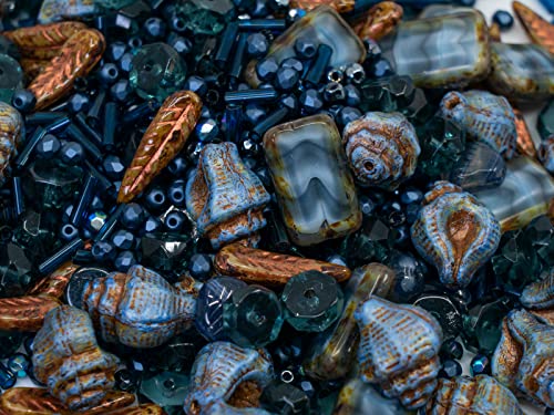 2.1oz (60 g) Mix of Unique Czech Bohemia Glass Pressed Beads, Dark Blue, Table Cut, Matte and Glossy, Faceted Fire Polish - Image 4
