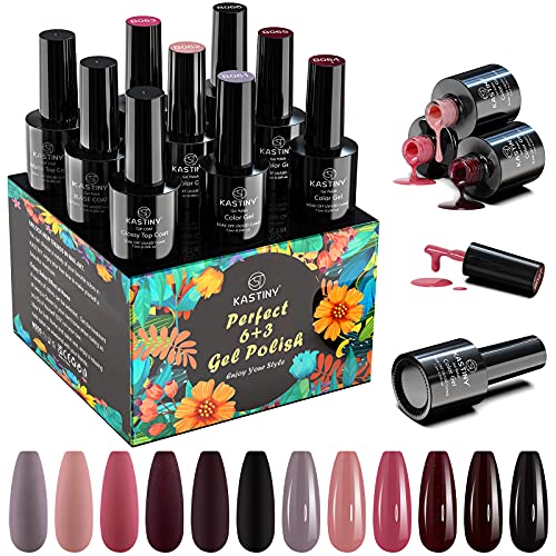 Gel Nagellack, Kastiny 9PCS Lila Rosa Weinrot Gel Nagellack UV Set, 1 Base Unterlack & 2 Top Überlack, Lange Andauernd…