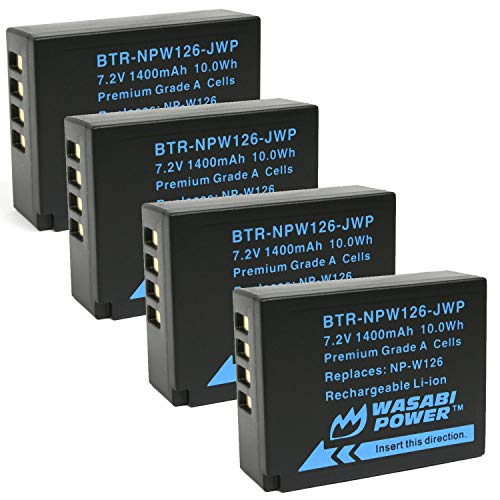 Image of Wasabi Power Battery (4-Pack) for Fujifilm NP-W126 & FinePix HS33EXR, HS50EXR, X-T100, X-T200, X100F, X100V, X-A10, X-E2S, X-E3, X-E4, X-Pro2, X-Pro3, X-T1, X-T2, X-T3, X-T10, X-T20, X-T30, X-T30 II