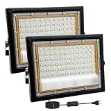 Tkdaksy 2 Stück LED Strahler Außen 50W, 1.5M Kabel 6500K Kühlweiß 5000LM LED Scheinwerfer, Mit Schalter Strahler Außen IP66 Wasserdicht, für Gärten, Terrassen, Höfe, Balkone, Parks, Fabriken, Garagen