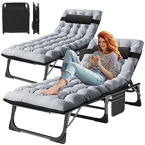 Aboron 2Pack Folding Chaise Lounges 4-Gear Patio Chairs Sun Tanning Adjustable Foldable Portable Beach Poolside Sunbathing Lounge Chairs #TOP11