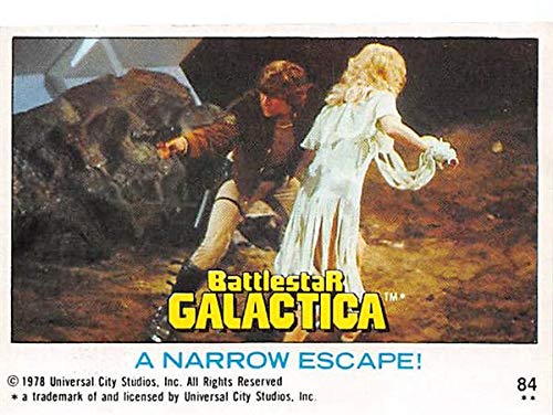 Starbuck saves Cassiopeia trading card Battlestar Galactica 1978