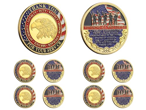Honoring All Who Served Military Veteran Coins,Veteran Challenge Coins,Veteran Day Thank You for Your Service Plated Coins Military Church Party Collectible Challenge Coins