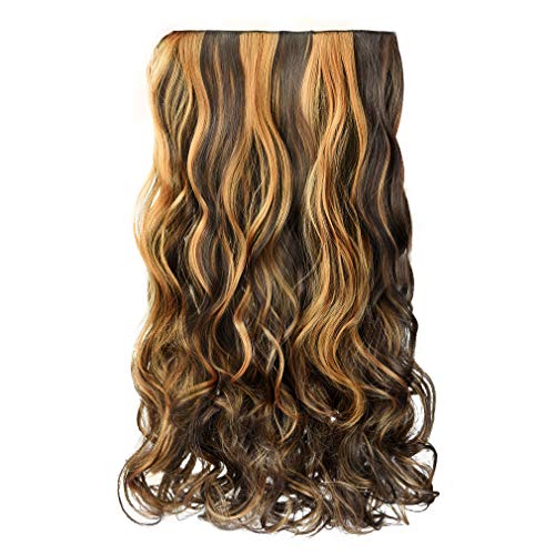 REECHO 18" 1-Pack 3/4 Full Head Curly Wavy Clips in on Synthetic Hair Extensions Hairpieces for Women 5 Clips 4.0 Oz per Piece - 6BH27J
