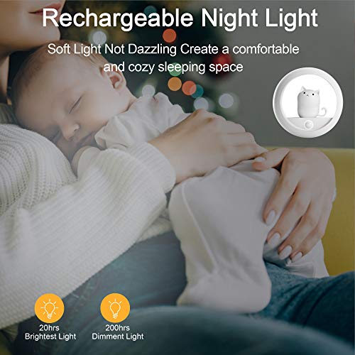 U/D Lovely Motion Sensor Cat Night Lights For Cat Lovers Girls With Rechargeable Battery,Built-In Magnetic,Natural White Light With 2 Brightness Levels #TOP2