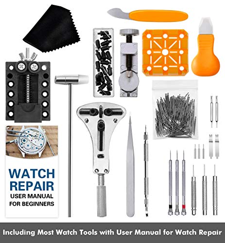 Watch Repair Kit, Anezus 187Pcs Watch Tool Kit with Watch Link Pin Remover Tools and Watch Back Case Removal Tools for Watch Strap Remover, Watch Battery Replacement, Watch Band Sizing, Watch Repair